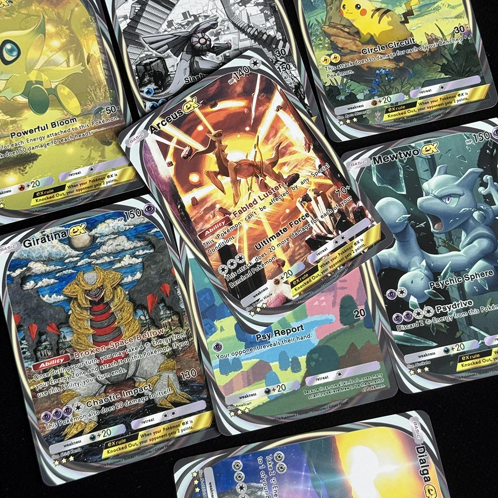 8 sztuk/zestaw Karty Kolekcjonerskie Anime Ptcg Mewtwo Arceus Giratina Palkia Dialga Wytłaczana Tekstura Karty Flash Trenerzy Angielskie Karty Prezent