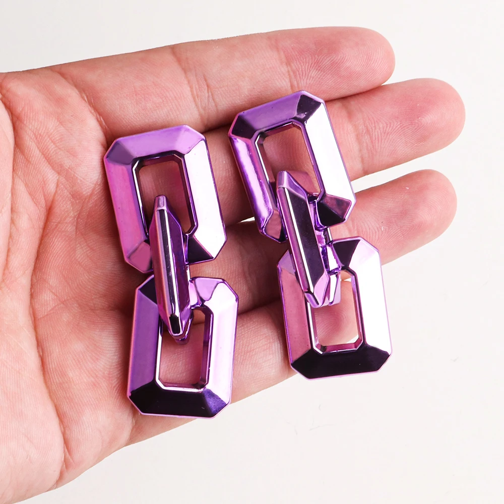 FishSheep 2022 New Green Acrylic Chain Drop Earrings for Women Trendy Metallic Purple Link Long Earring y2k Girls Jewelry Gifts