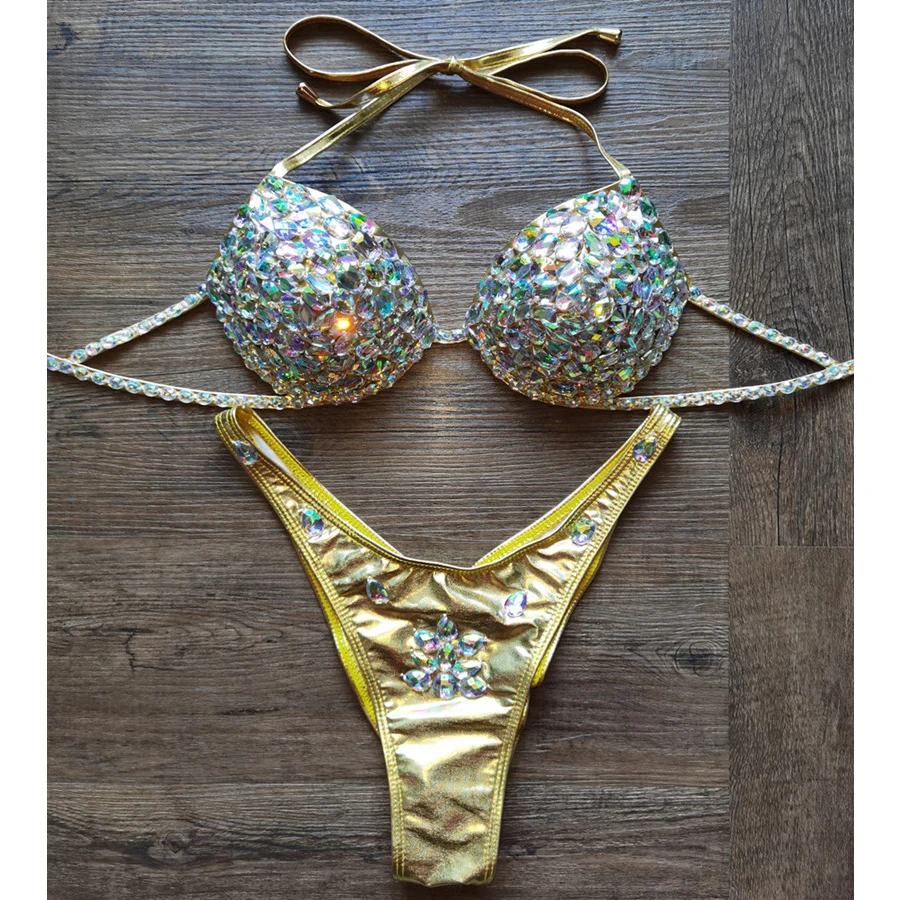 VIKINII New 2025 Sexy Luxury Diamond Bikinis Set Women Push Up Biquinis Female Gold Swimwear Crystal Honey Moon Beachwear