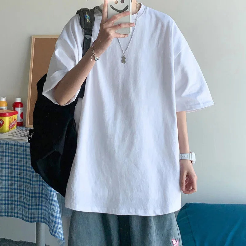 Men's Cotton Oversized T-shirt Loose Tops Tshirts For Clothing Breathable Casual Pattern Short Sleeve Tees Streetwear Recommend image 5