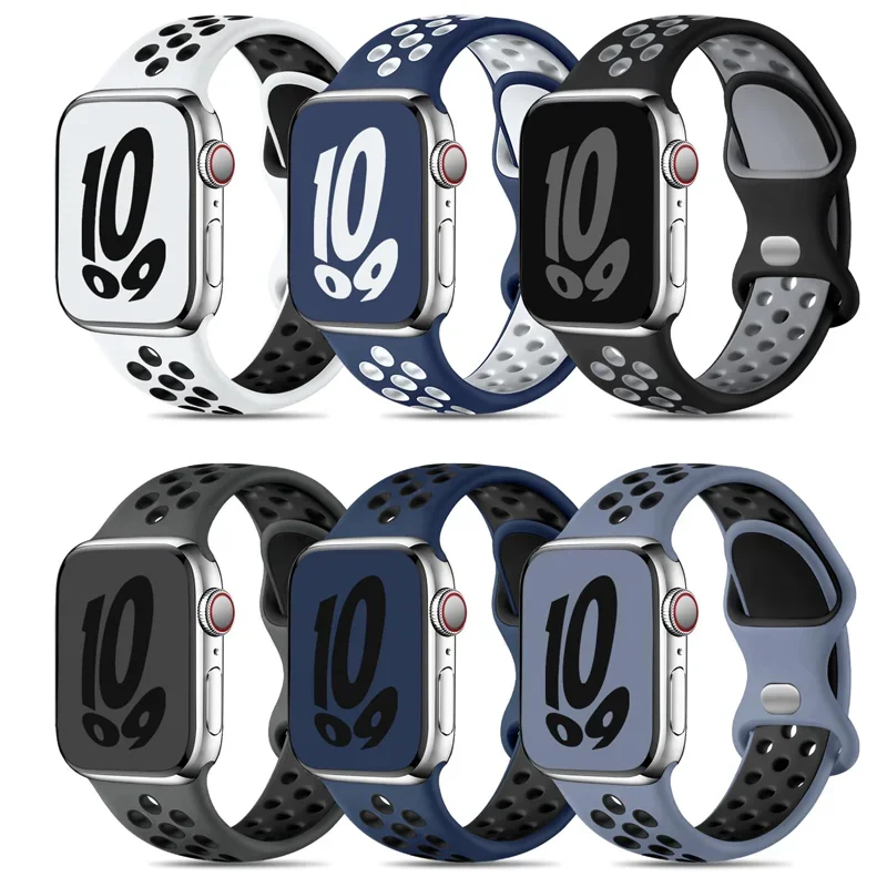 حزام رياضي لساعة أبل 42 ملم 44 ملم 40 ملم 41 ملم 45 ملم سوار سيليكون بفتحة هوائية iWatch Series 9/8/7 6 SE 5 Ultra 2 49 ملم