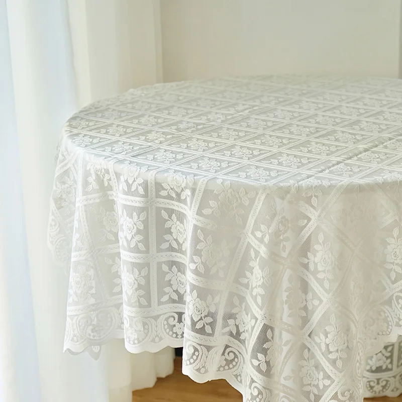 Dining Table Cloth Wedding Party Dining Deco Garden Tablecloth White Lace Ice Silk Hollowed Out Tablecloth Retro