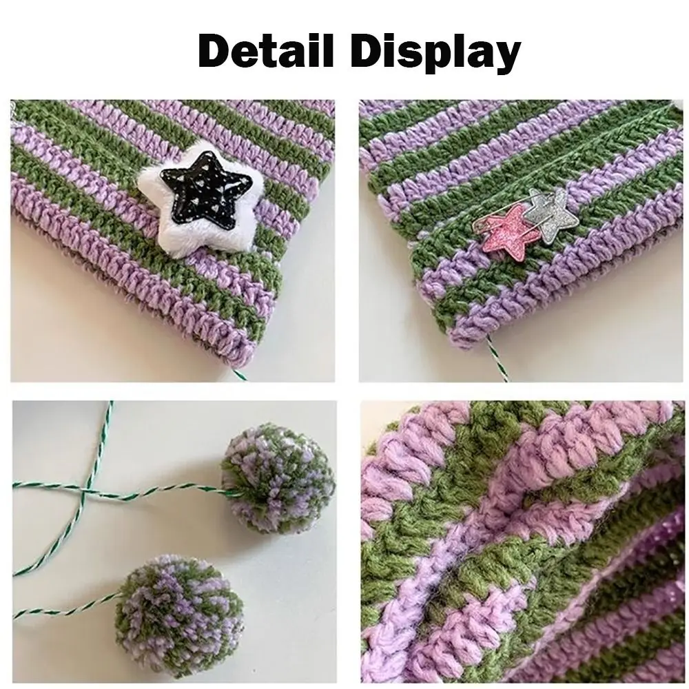 Crochet Cute Cat Y2K Cute Y2K Beanie Hat Striped Star Devil Hat Knitted Beanie Hat Autumn Winter