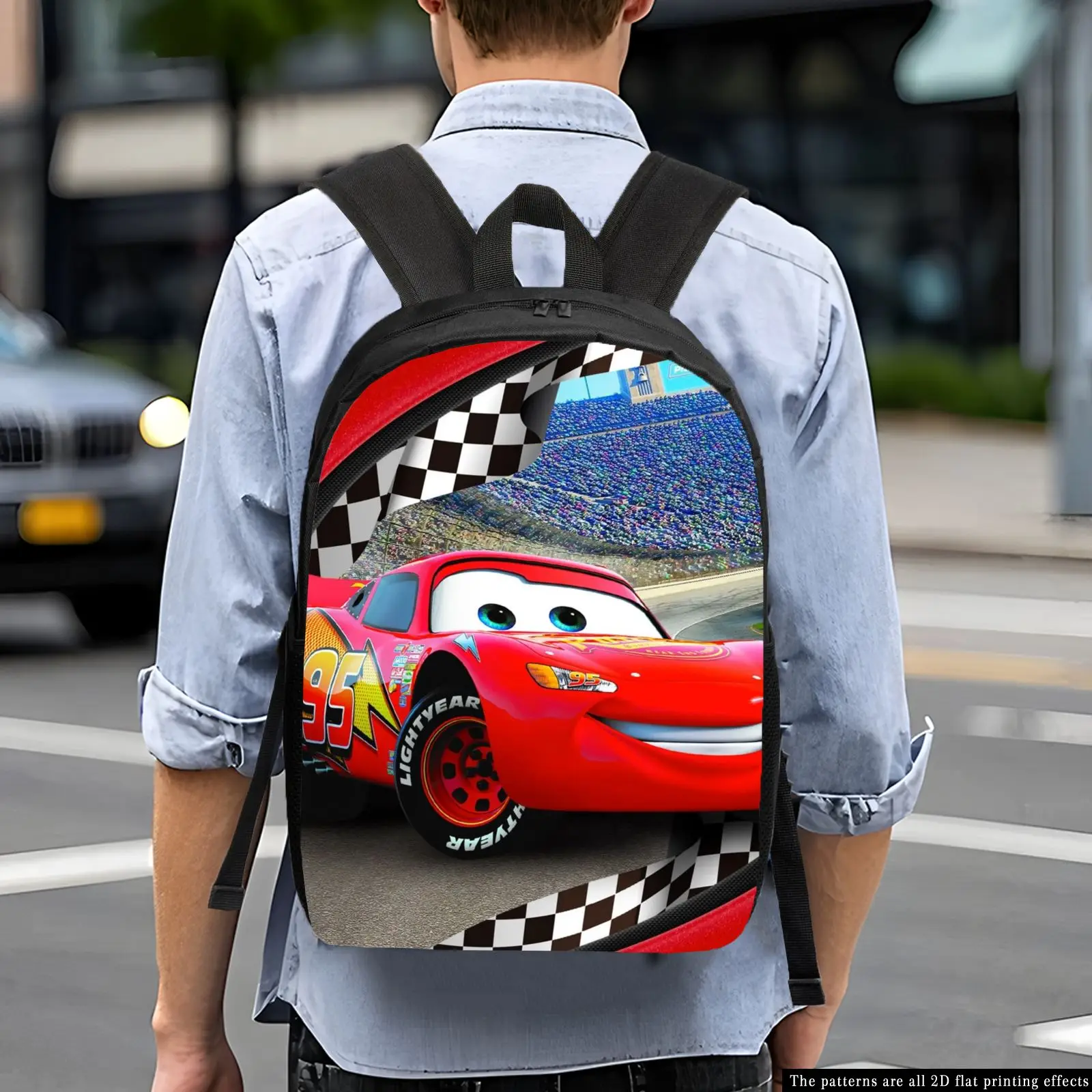 قطعة واحدة من حقيبة ظهر ديزني لايتنينج ماكوين Racing Car مطبوعة للجنسين خفيفة الوزن مناسبة لملابس غير رسمية هدية مثالية