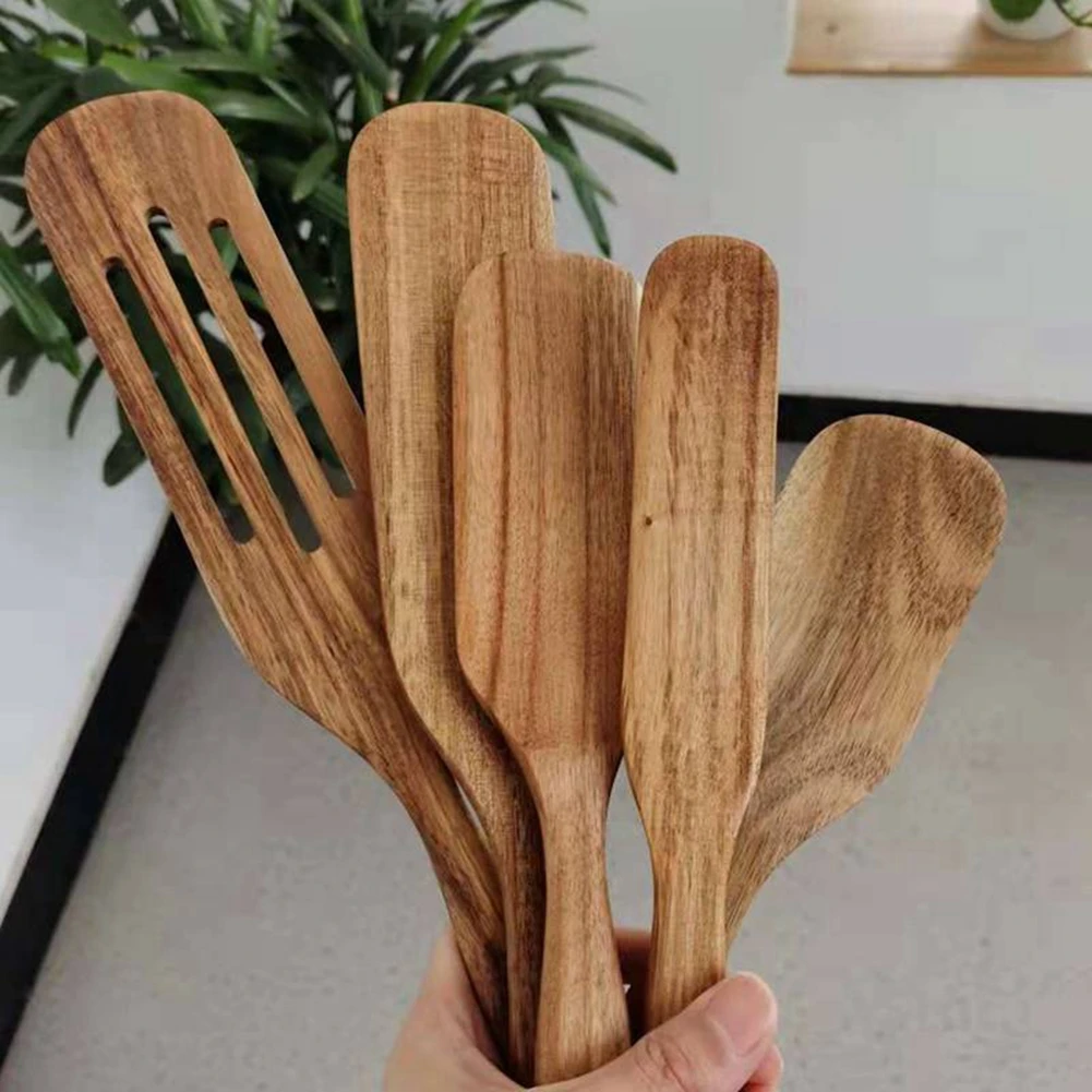 Contracted Acacia Wood Turner New Wooden Long Handle Sauce Spatula Family Durable Cooking Wooden Shovel Kitchen Mixing Tools