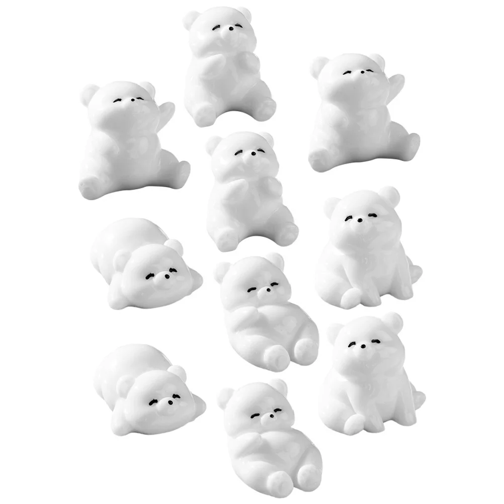 

10 Pcs Bear Figure Miniature Figurines Resin Figures Bears Decors White Ornament