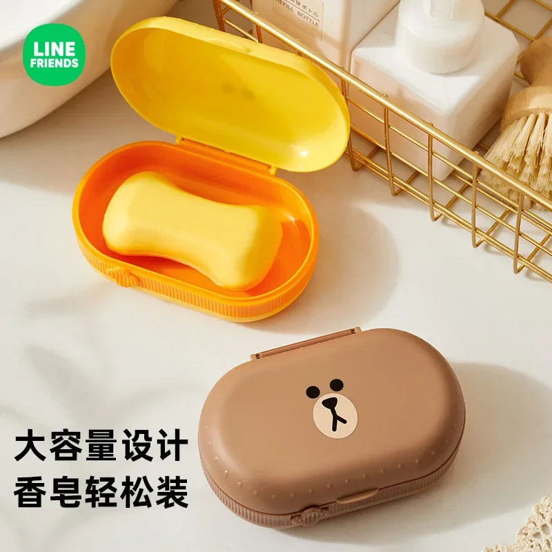 LINE FRIENDS Brown Soap Box Anime Kawaii Cony with Lid Drain Portable Cute Cartoon Household Student Dormitory Bathroom Soap Box