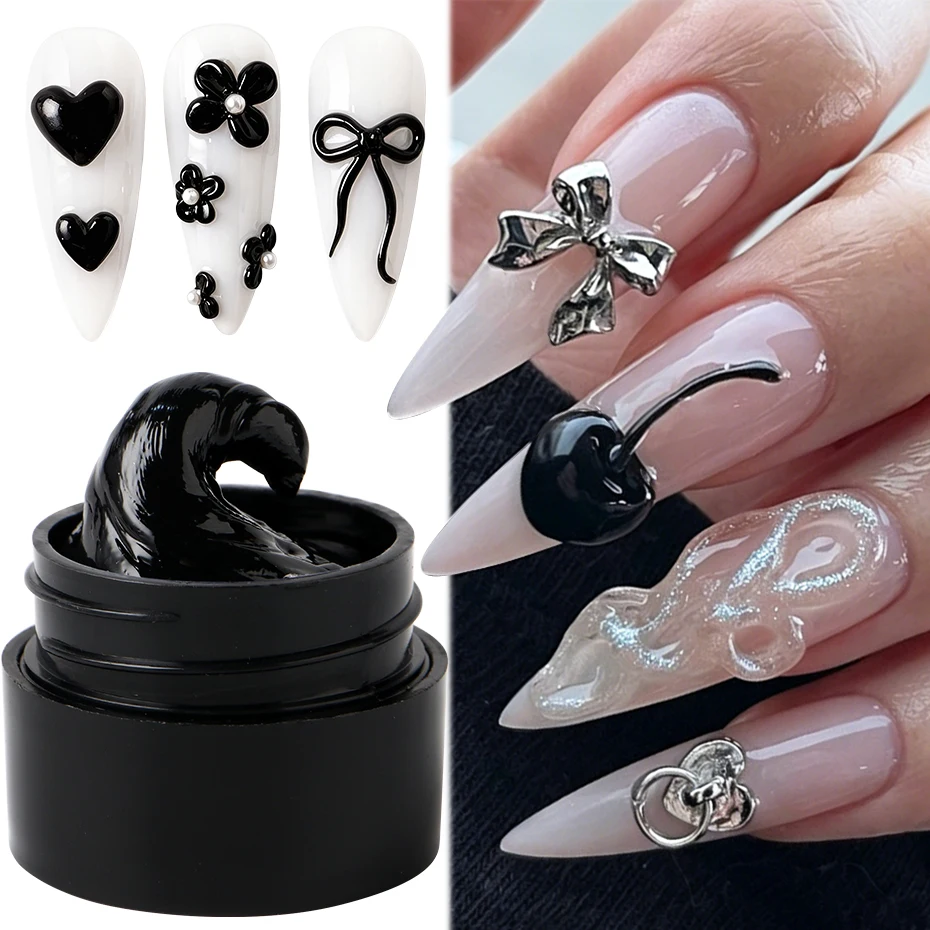 5ml Schwarzes 3D-Modelliergel Nagellack Nicht Klebend für Nagelverlängerungen, Blumenformung Modellierendes Schwarzes Festes Gel Nagel-Dekor – Detail 3