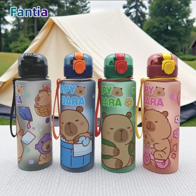 750ml Cute Cartoon Capybara Water Bottle Leakproof Plastic Straw Cup Portable Outdoor Travel Large Capacity Sports Water Bottle