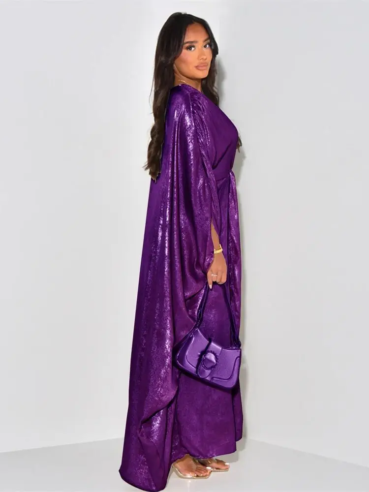 Eid Satin Shiny Batwing Abaya Dubai Luxury 2024 Muslim For Women Maxi Kaftan Dress Islamic Clothing Robe Caftan Marocain Femme