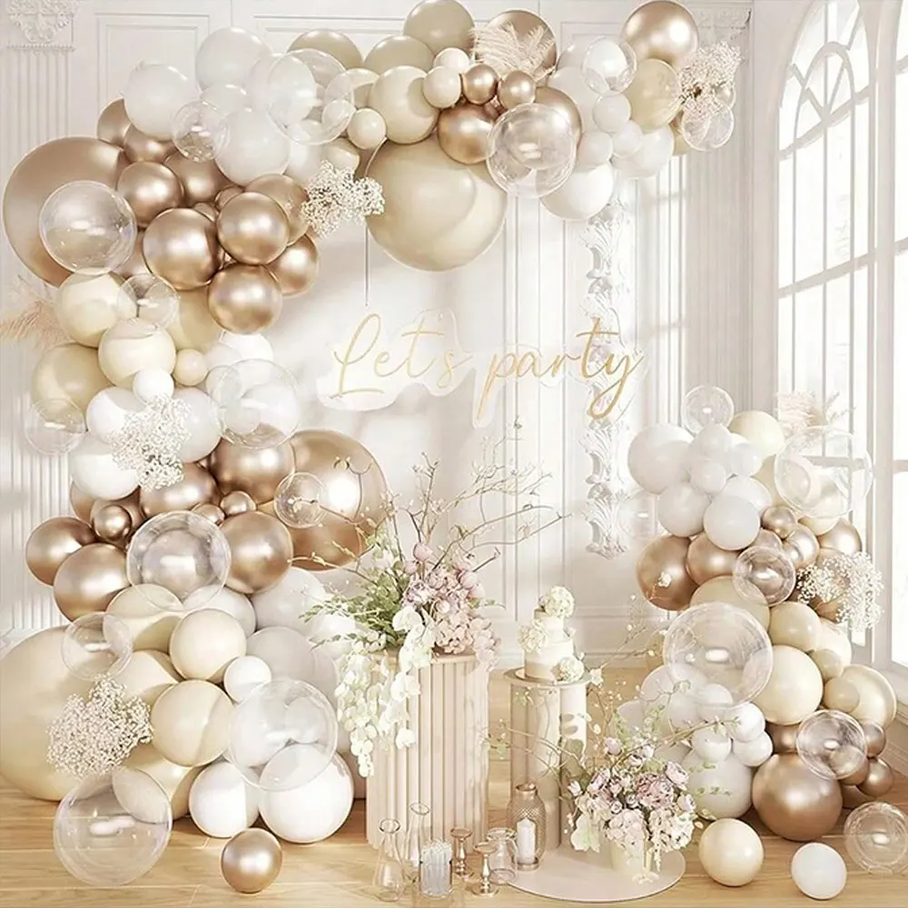 Sand White Champagne Gold Balloon Garland Arch Kit, 147 White Nude Clear Latex Balloons For Birthday Wedding Bridal Shower Engag