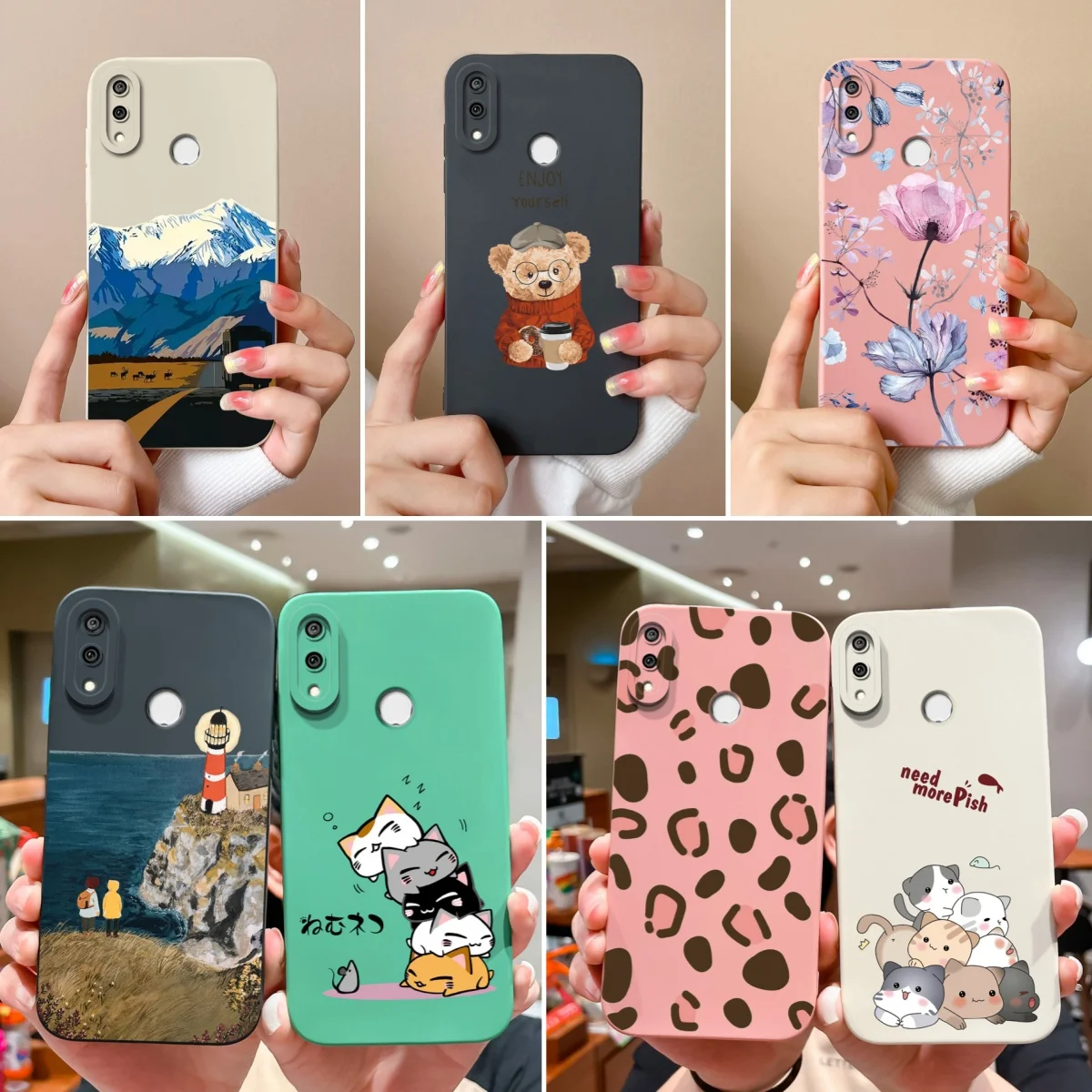 For Huawei Y9 Prime 2019 Phone Case Full Protection Cover For Huawei Y9S Y9A Cute Cartoon Liquid Silicone Anti Drop Bumper Coque