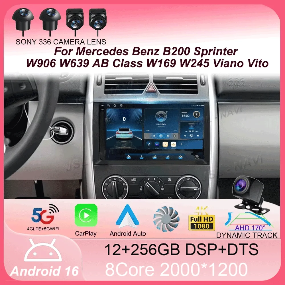 

Android 16 9'' For Mercedes Benz B200 Sprinter W906 W639 AB Class W169 W245 Viano Vito Car Radio Multimedia GPS DVD Video Player