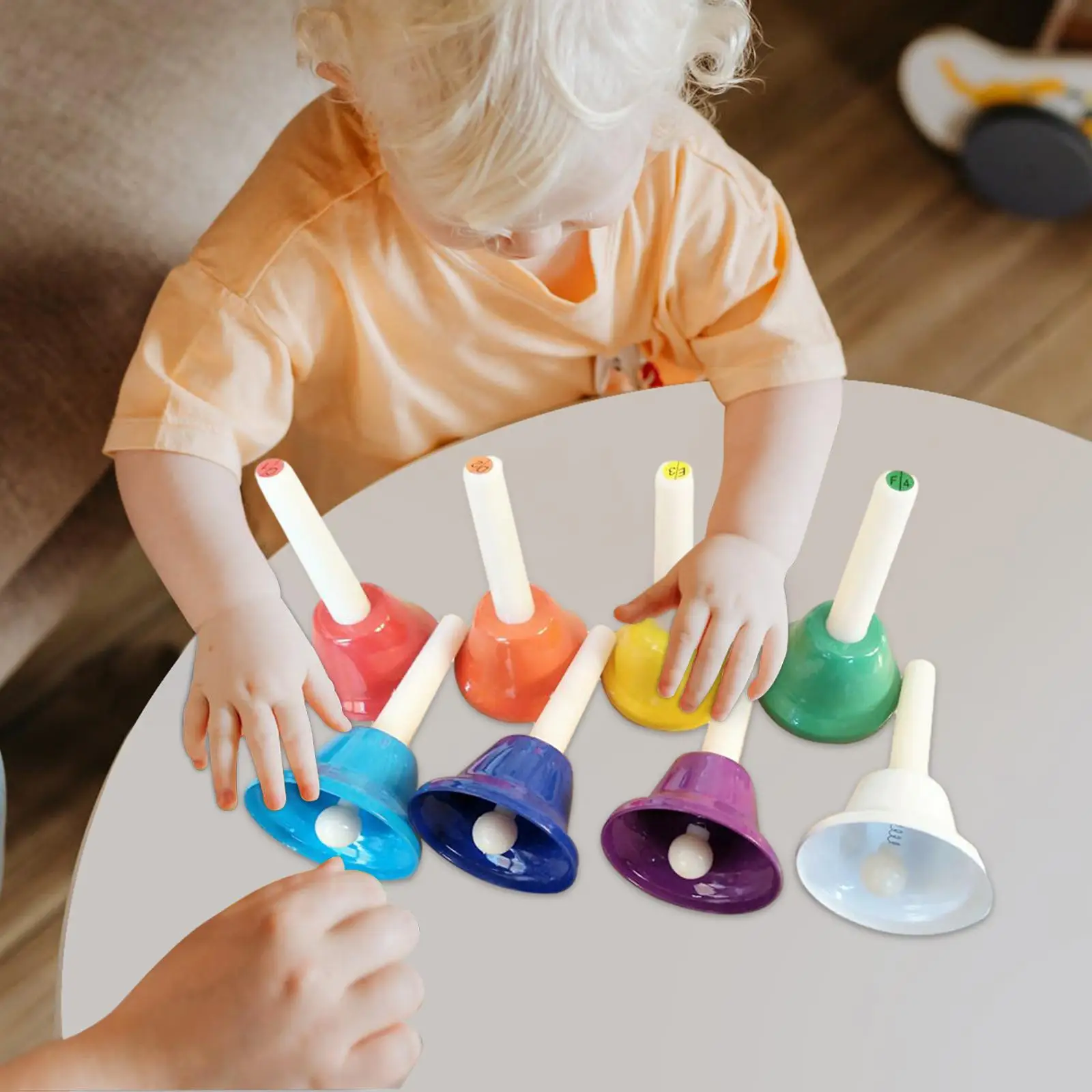 8 Pieces Hand Bells Set Toys Set Colorful Diatonic Metal Bells for Kids Wedding