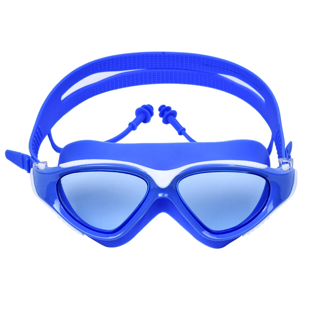 Adult Swimming Goggles High-Definition One-Piece Earplugs Goggles Waterproof Fog-Proof Men and Women Big Frame Swimming Goggles