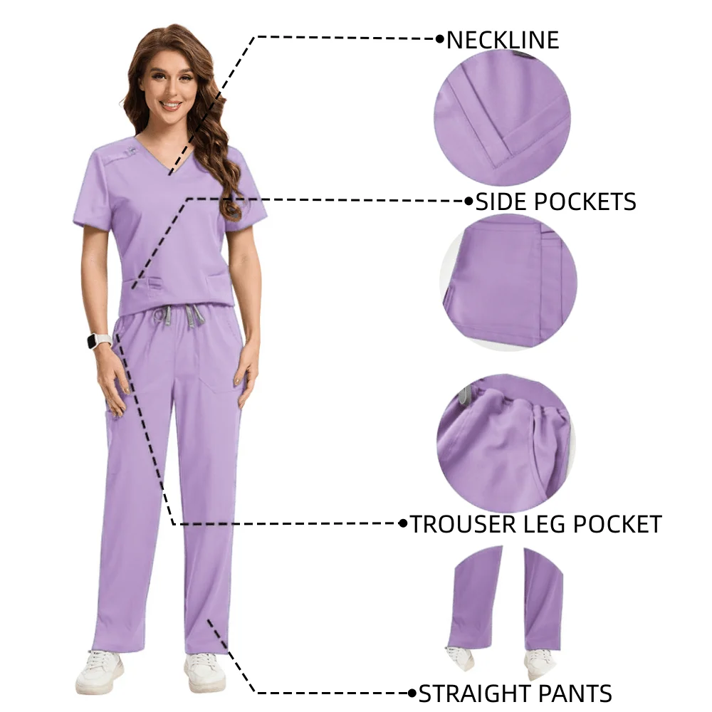 

With Multiple New Colors To Choose From 2 Pieces Comfortable Fabric Work Clothes V-collar Set Super Bright