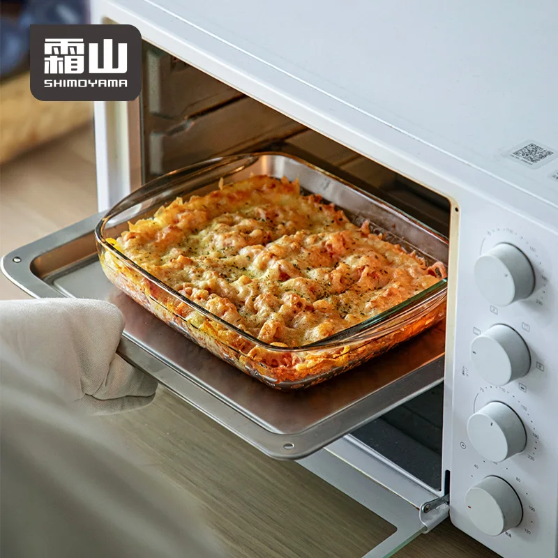 

SHIMOYAMA High Temperature Resistant Microwave Oven Glass Baking Tray Salad Pizza Food Bowl with Utensils Type Plate