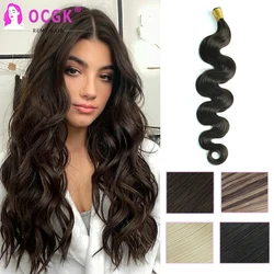 Extensões de cabelo corpo onda para mulheres, cabelo humano real, castanho escuro, cabelo brasileiro, ponta, 12-26in, 1g por pc