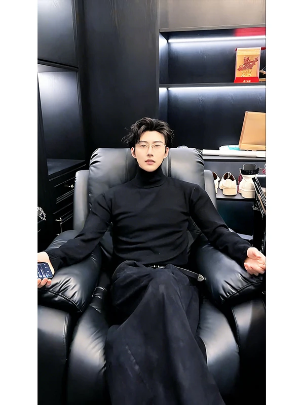 

Мужской трикотажный свитер Cleanfit с высоким воротом, повседневный, черный, облегающий, эластичный, для весны и осени, базовый слой, молодежный стиль