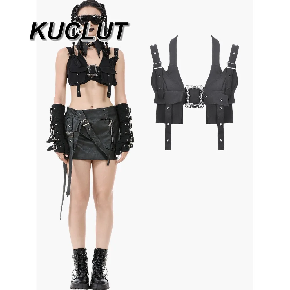 

Y2k готическая женская одежда с декоративной пряжкой, укороченный топ в стиле панк, модное пальто, жилеты, весенне-осенний новый повседневный жилет, куртки