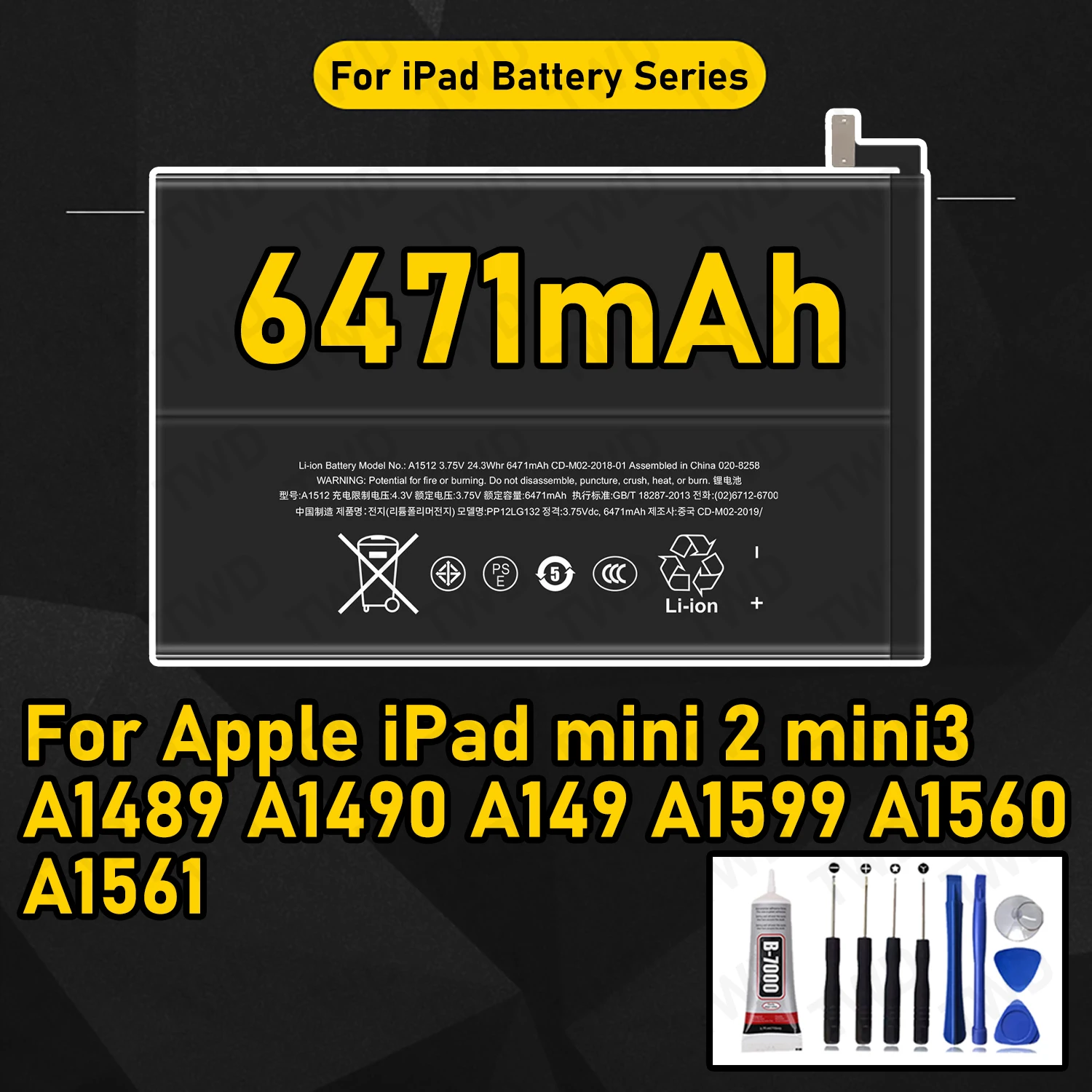 

6471mAh Replacement Battery For Apple IPad mini2/MINI 2/MINI 3/A1489/A1490/A1599 Batteries New High Quanlity+Free Tools