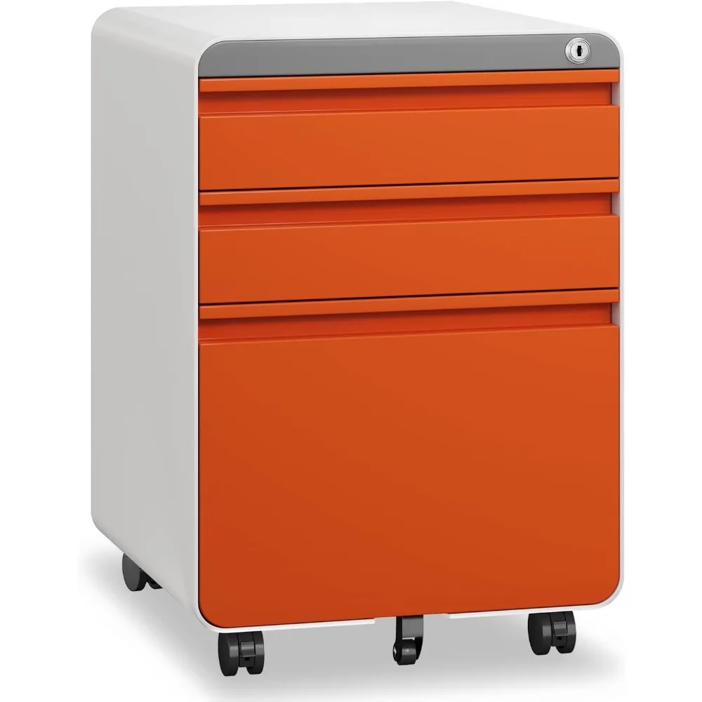 3 Drawer File Cabinet, Metal Filing Cabinets with Lock Wheels & Hanging Rail for A4/Legal/Letter File