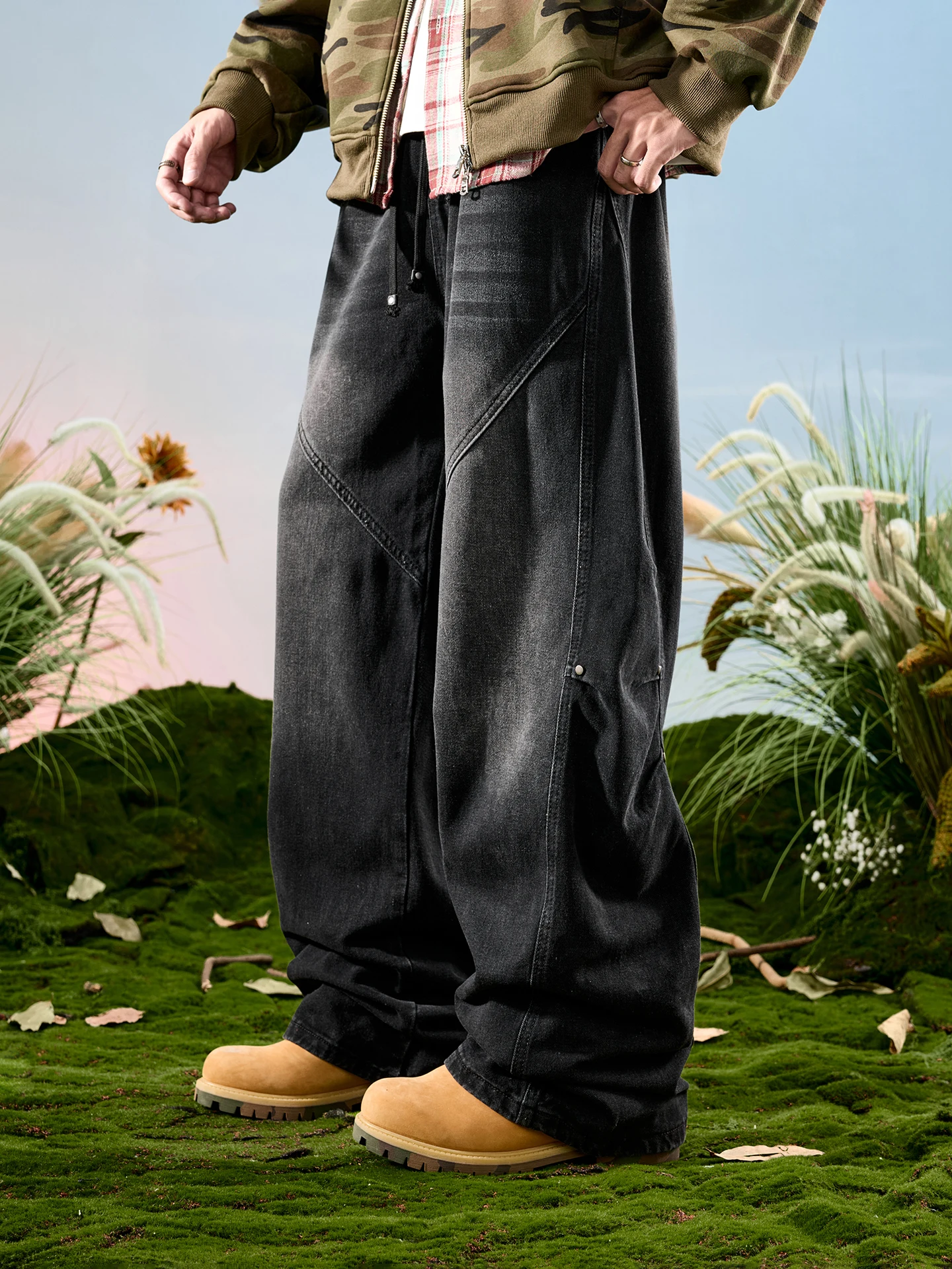 

Мужские джинсы Nuthink в американском ретро-стиле, утепленные, с пэчворком, весенние, новые, повседневные, прямого кроя, свободные брюки