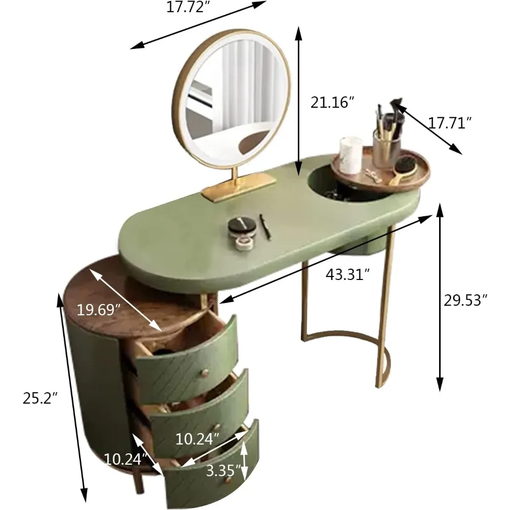 Vanity Desk with Mirror 43 Inches Makeup Table Set with Storage Dressing Table with Movable Tray Top and 3 Solid Wood Drawers