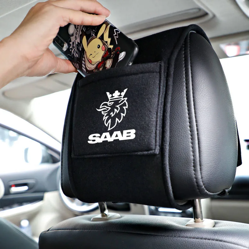 

Car Headrest Cover with Phone Pocket For SAAB SCANIA 95 93 900 9-7 600 97X Turbo X Monster 9-2X GT750 Car Accessories Universal