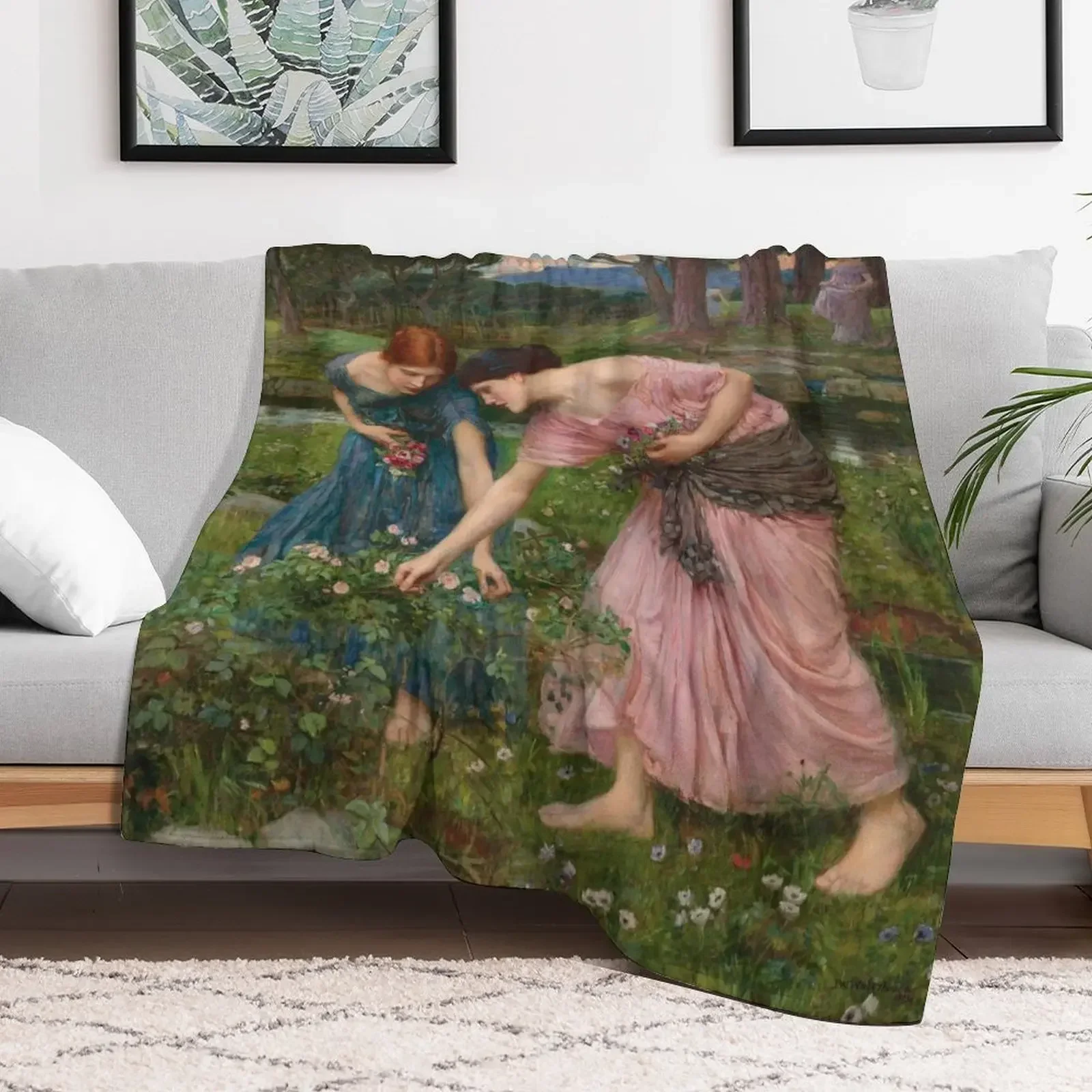 John William Waterhouse - Gather Ye Rosebuds Throw Blanket Sofa Quilt Furry Blankets