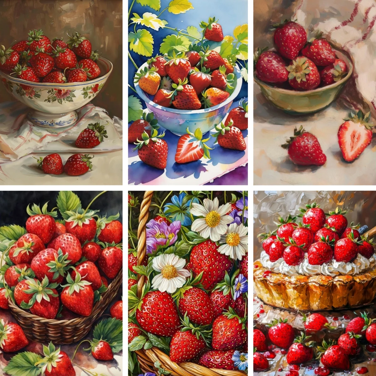 

Diamond Art Kits for Kids Bowls of Strawberries Poster DIY Diamond Painting Kits for Adults Fruit Green Nature Inspired Wall Art