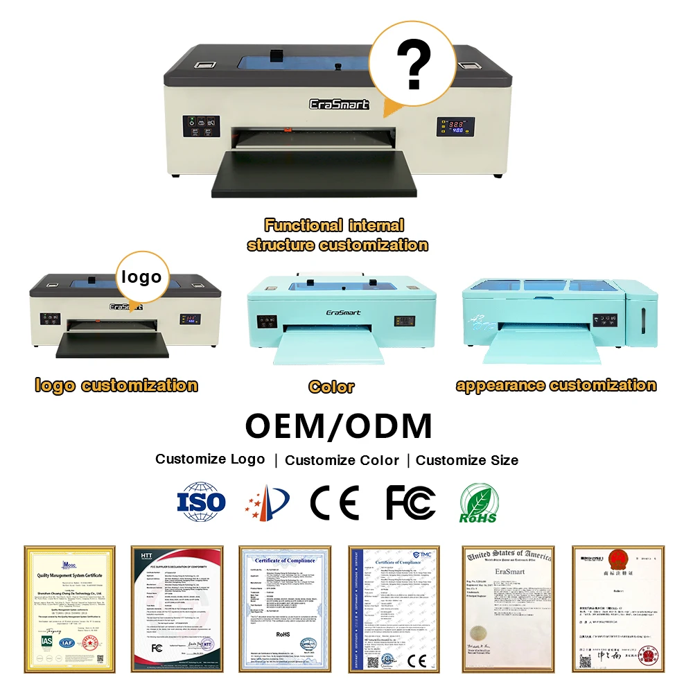Erasmart A3 طابعة ملونة مخصصة 1390 رأس الطباعة النافثة للحبر شعار النسيج الملابس آلة طباعة القمصان طابعة Impresora DTF