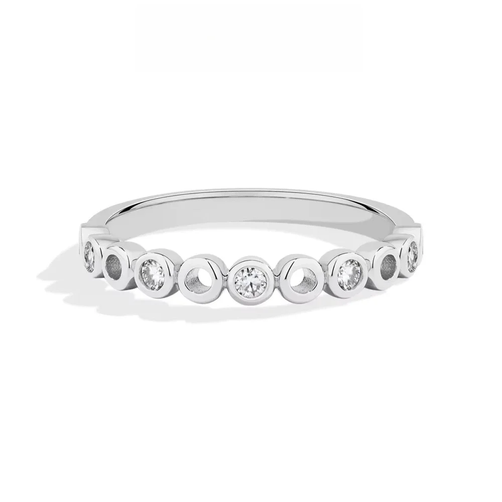 FCGJHW Synthetic Moissanites Ring D VVS1 S925 Silver Semi-Eternity Stackable Hollow Out Rings for Women Wedding Jewelry 2026