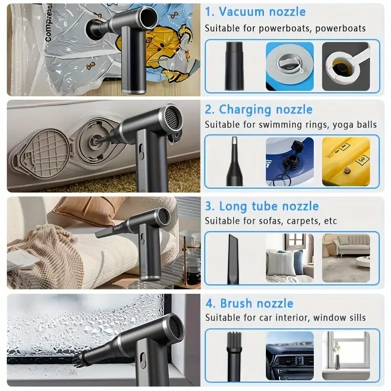 MINI Compressed Air Duster Cordless Dust Blower Rechargeable Vacuum Cleaner Electric Air Pump Portable For Computer Keyboard Sof - view 5