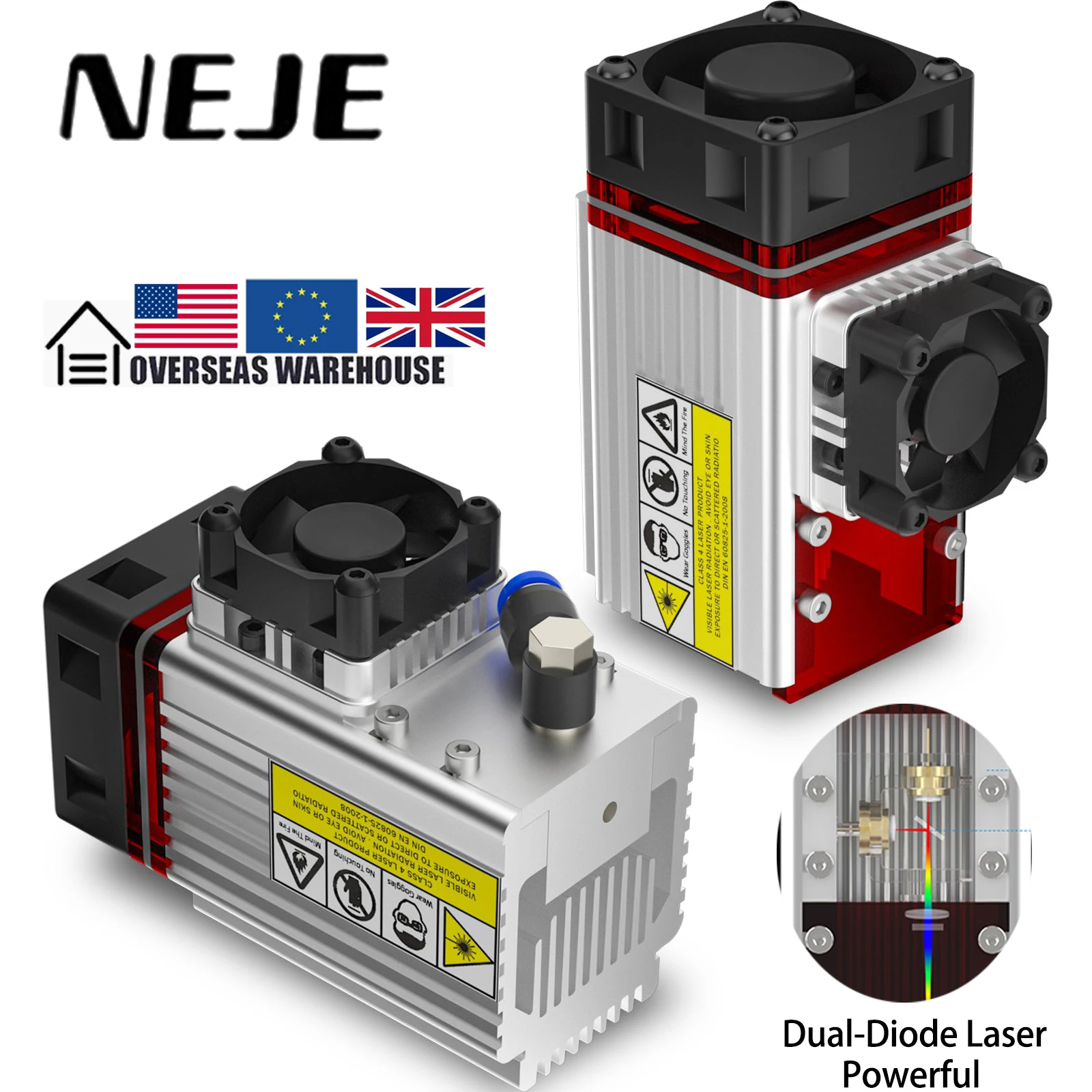 NEJE Laser Module 40W-120W A40640 High Power with Air Assist Metal Nozzle TTL Laser Head CNC Engraving Cutting Machine DIY Wood