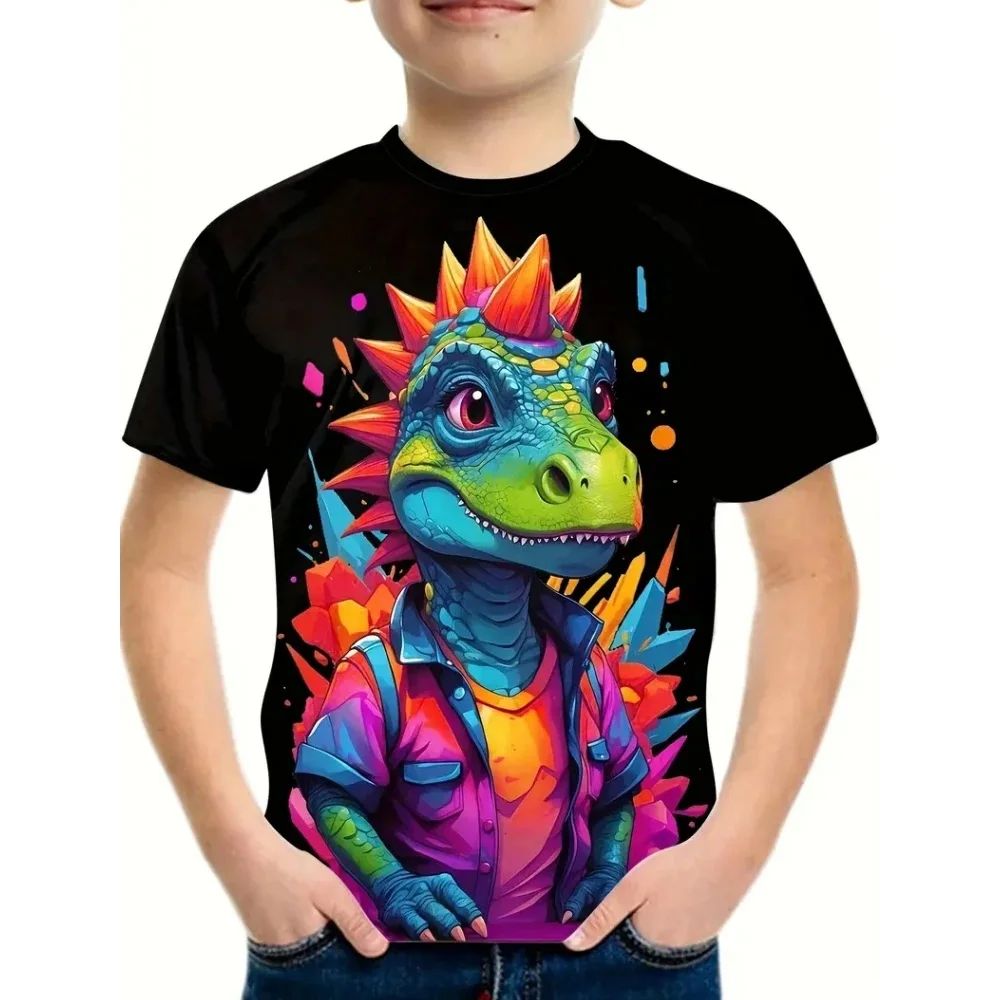 Fashion 3D Printed Dinosaur Pattern Parent-child T-shirt Casual Comfortable Round Neck Short Sleeved Quick Drying Clothes