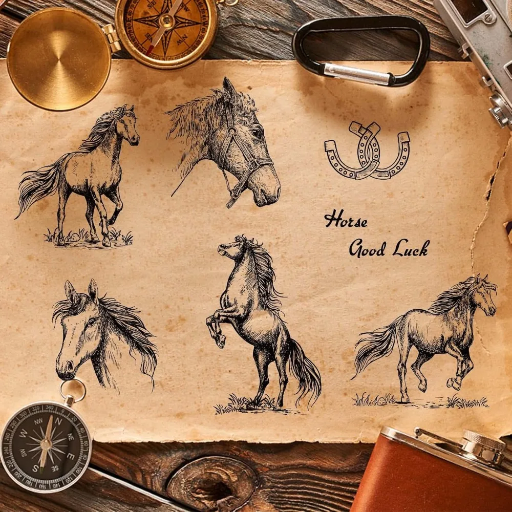 Horses Clear Stamps Horses U-Shaped Hooves Transparent Silicone Stamp Rubber Stamp for Scrapbooking Birthday Photo Album