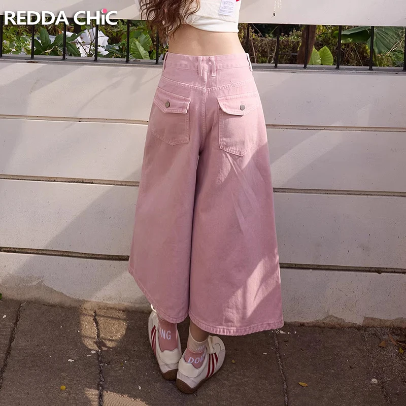 

Женские розовые брюки-карго ReddaChic: свободные джинсы-капри с низкой посадкой, в корейском стиле, с карманами, для летнего уличного образа