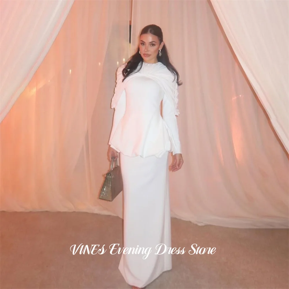 

VINES White Party Dress Long Sleeve Evening Dress with Twisted Cape فستان سهرة Mermaid Prom Gown for Women Customized