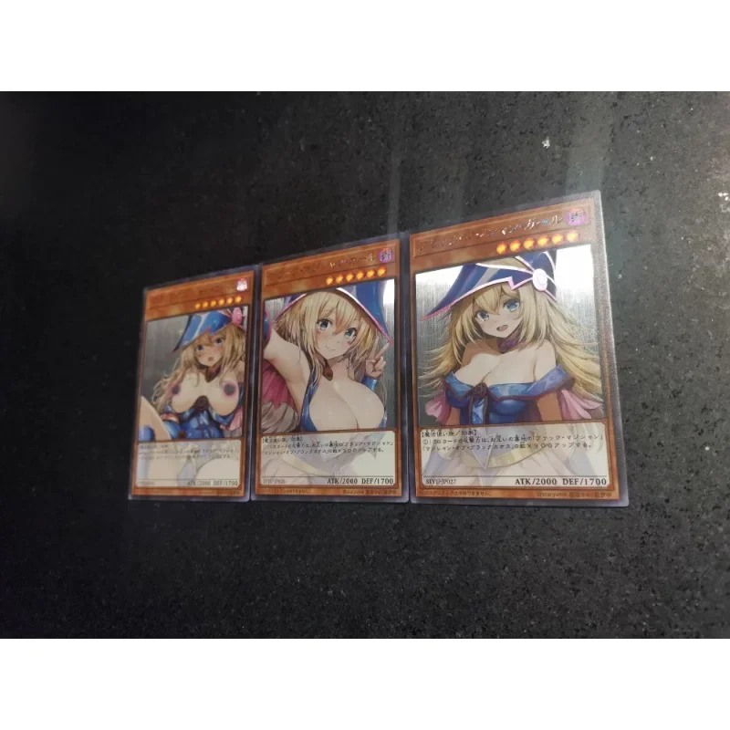 3pcs/set YuGiOh Black Magician Girl Animation Characters Self Made Refraction Flash Card Anime Classics Game Collection Card Toy