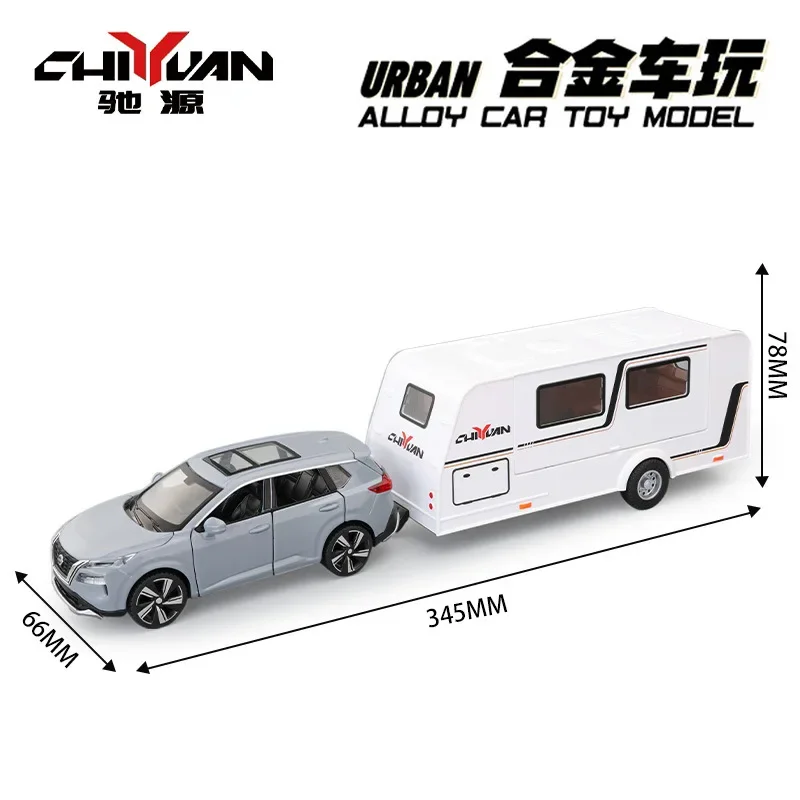 Simulation 1:32 Nissan Qashqai Alloy Trailer Hanging RV Model Ornament Children's Toy Gift