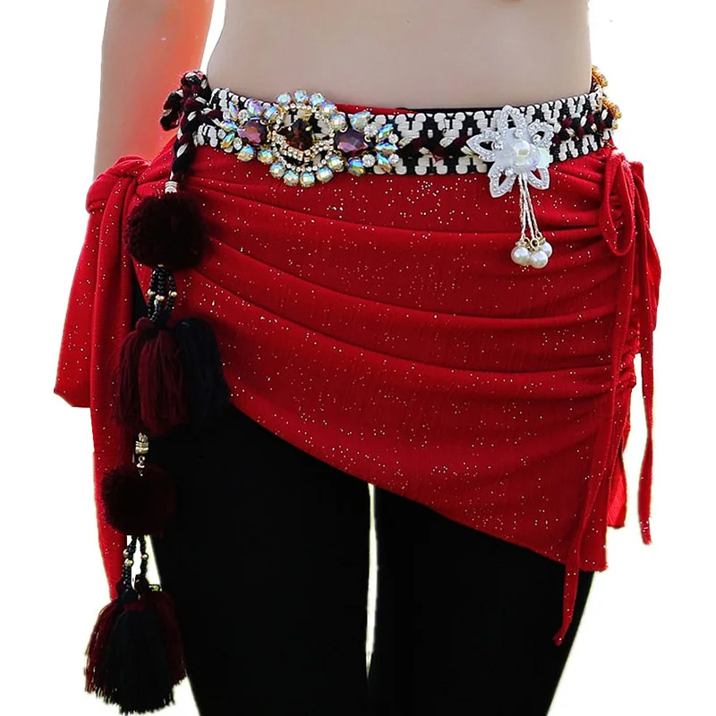 Tribal Dance Clothes Gypsy Costume Accessories Luxury Wrap Flower Diamonds Rhinestones Belts Hip Scarf Belly Dance Belt