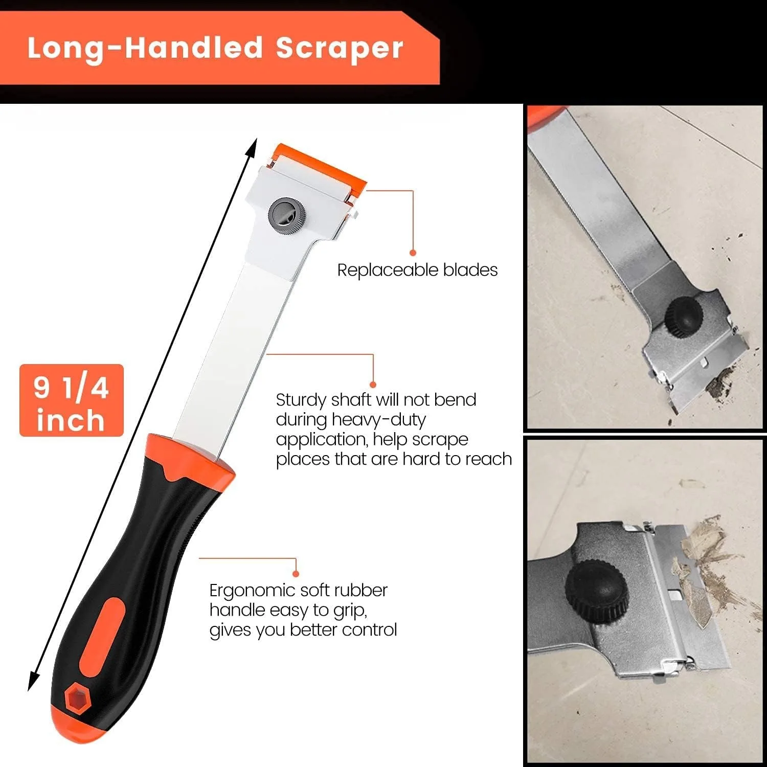 TOFAR Long Handle Razor Blade Scraper for Removing Labels Car Stickers Appliance Grease Windshields Window Tint Glass Cleaning