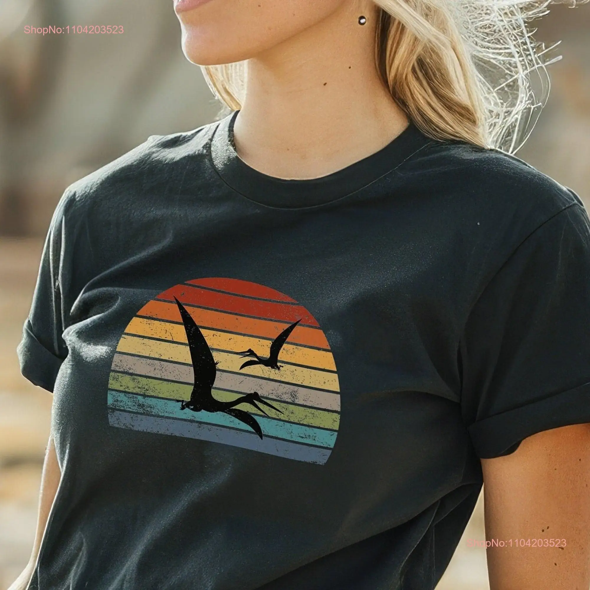 Grunge Pterodactyls Retro Sunset T Shirt Pterosaur Perfect Triassic and Paleontologist Dinosaur Lover