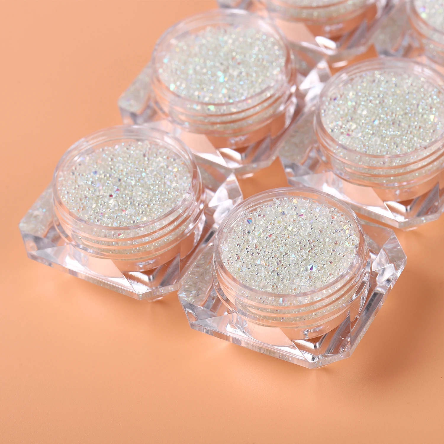 4 Bottle Micro Rhinestones Pixie Crystals Caviar Beads Clear ab Iridescent Rhinestone Shine-Charms Tiny Round Glass Bead for Nai