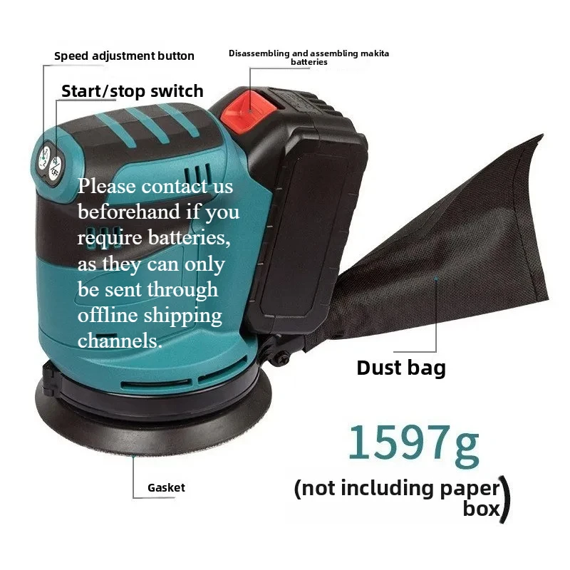 125mm Cordless Round Sander, 3-Speed Electric Woodworking Polisher