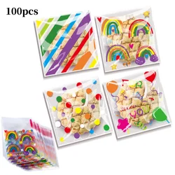 100pcs Self Sealing Cookie Bags For Packaging Rainbow Cellophane Treat Bags For Gift Giving Packaging Valentines Birthday Party