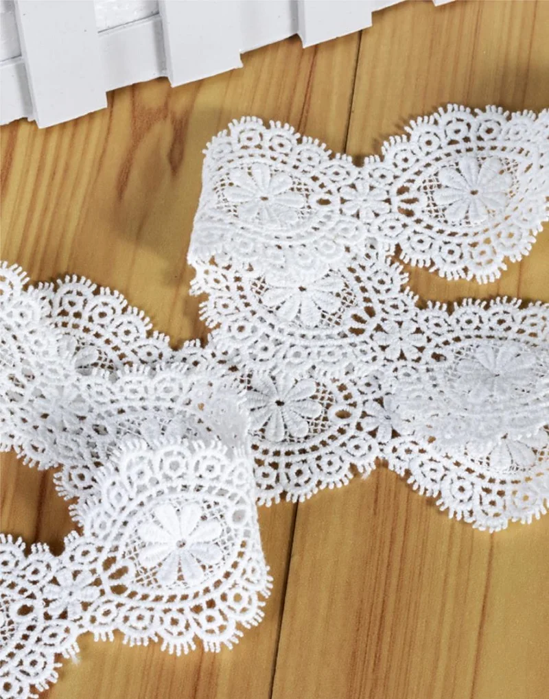 White Bilateral Guipure Embroidered Flower Lace Trim, Sewing Crochet Trim, Milk Silk Clothes, DIY Ribbon, 3 Yards/Lot