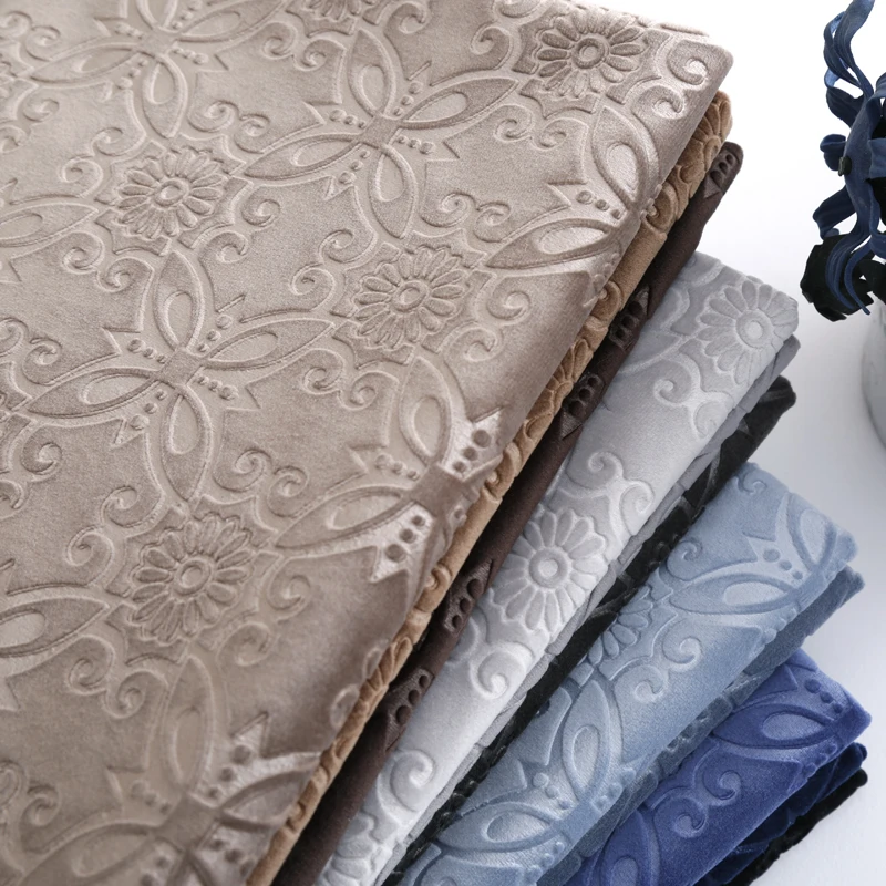 3D Embossed Velvet Fabric By The Meter for Sewing Sofa Covers Curtain Diy Thickened Flannel Cloth Plain Soft Pink Black Blue Red
