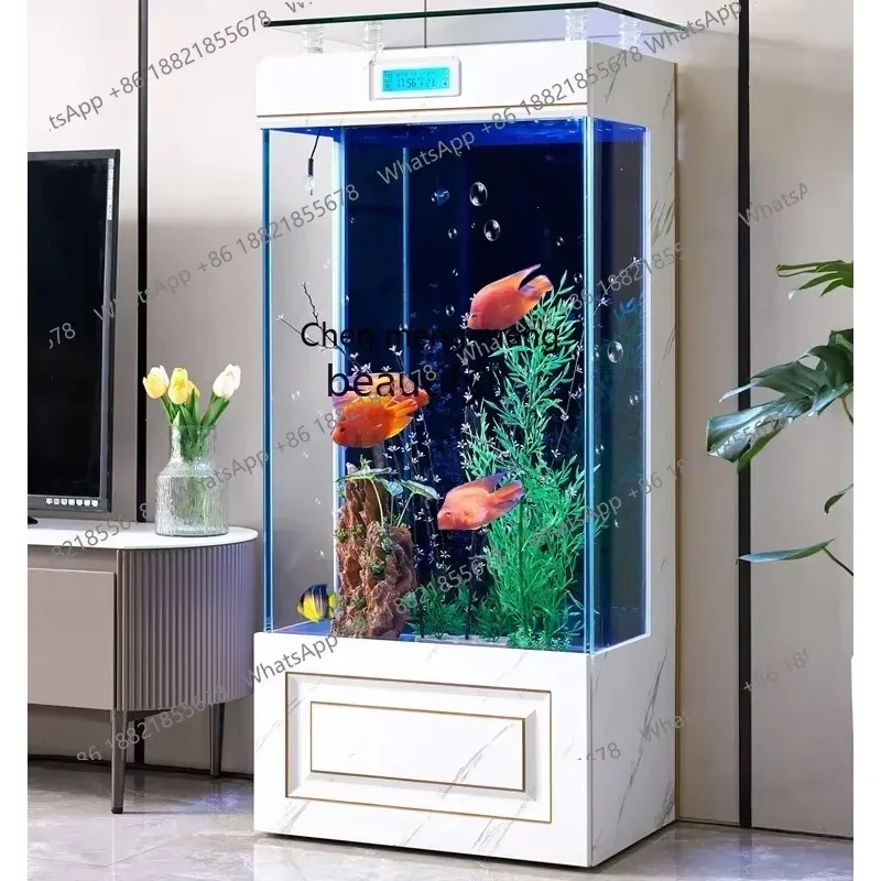 F181 l Square Fish Globe Living Room Small and Medium-Sized Ultra-White Glass Aquarium Ecological Floor Fish Tank Vertical
